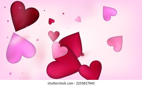 Falling Hearts Vector Confetti. Valentines Day Romantic Pattern. Beautiful Pink Sparkles Valentines Day Decoration with Falling Down Hearts Confetti. Luxury Gift, Birthday Card, Poster Background