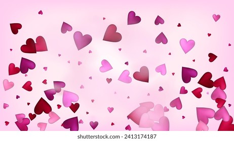 Fallende Herzen Vektor Confetti. Valentinstag Romantisches Muster. Trendgeschenk, Geburtstagskarte, Plakathintergrund Valentinstag-Dekoration mit herabfallendem Herzklopfen. Schöne rosa Glitter
