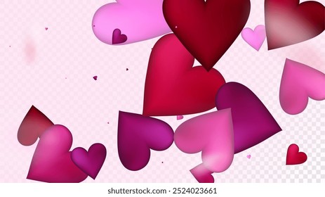 Confeti de Vector de Falling Hearts. Patrón de Boda de San Valentín. Hermoso diseño rosado de la decoración del día de San Valentín con la caída de los corazones de confeti. Rico regalo VIP, tarjeta de cumpleaños, fondo del cartel