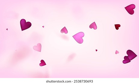 Falling Hearts Vector Confetti. Valentines Day Wedding Pattern. Beautiful Pink Sparkles Valentines Day Decoration with Falling Down Hearts Confetti. Luxury Gift, Birthday Card, Poster Background