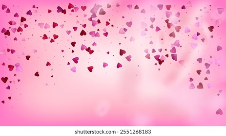 Falling Hearts Vector Confetti. Valentines Day Romantic Pattern. Elegant Gift, Birthday Card, Poster Background Valentines Day Decoration with Falling Down Hearts Confetti. Beautiful Pink Scatter