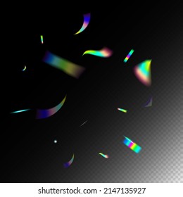 Holografía en caída de Confetti. Antecedentes De Celebración Azul, Púrpura Y Verde. Luces arcoiris con efecto Holo Glam. Partículas De Crecimiento Transparentes Plateadas.  Tinsel de neón de niebla de pendiente. Tinsel arcoiris.