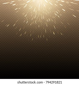 Falling hot fire glowing sparks vector background. Shine light glow and hot sparks bright illustration