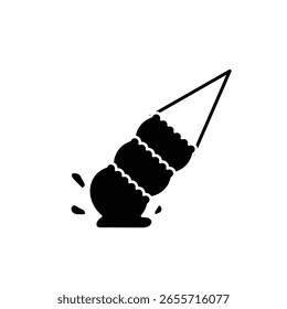Un icono de cono de helado que cae. Logo de un cono de helado que ha caído al suelo. Un icono sencillo y minimalista en blanco y negro. Conveniente para el uso como logotipo de la compañía, logotipo del negocio, o etiqueta engomada.