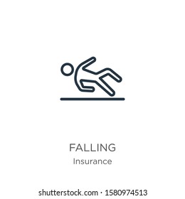 Falling icon. Thin linear falling outline icon isolated on white background from insurance collection. Line vector sign, symbol for web and mobile