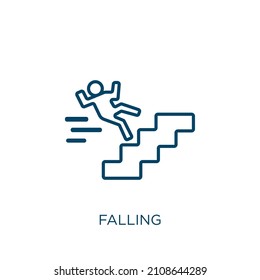 falling icon. Thin linear falling outline icon isolated on white background. Line vector falling sign, symbol for web and mobile