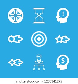 falling icons set with shooting star, hourglass and concentric circles vector set