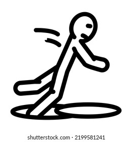 caída en el vector de icono de la línea de accidentes de alcantarillado. cayendo en el signo de accidente de alcantarillado. símbolo de contorno aislado ilustración negra