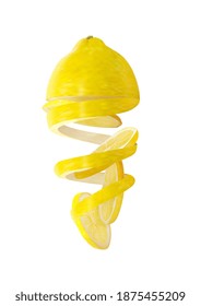 Falling inverted half lemon with lemon peel and rings Vector illustration