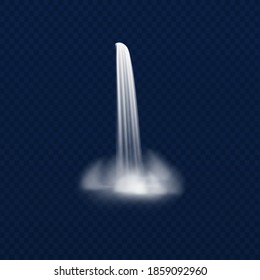 Falling  isolated waterfall  or fluid splash on transparent background.River water and  cascade aqua stream of various shape  with fog.Realistic hill nature fluid splash and drop.