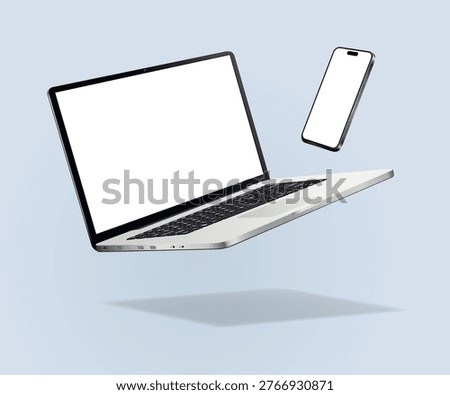 Falling laptop and smartphone mockup isolated