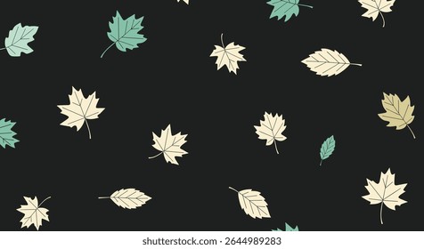 Falling Leaves Aesthetic Background With Various Types of Autumnal Leaves on Dark Backdrop