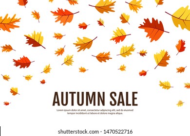 Falling leaves. Autumn concept. Sale banner. Flat style. Objects isolated on a white background. Elements for design business cards, invitations, gift cards, flyers and brochures.


