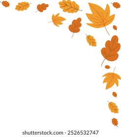 Falling Leaves Autumn Corner Border. Leaf swirls border. Flat doodle fall cartoon element. Vector illustration isolated on transparent background