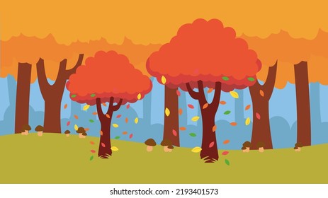falling leaves in the autumn forest