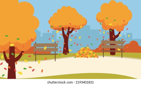 falling leaves in the autumn park