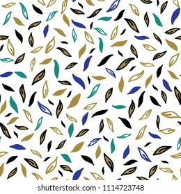 Falling Leaves, Green Blue on White Seamless Pattern, Hand Drawn Nature Leaf Illustration for Fall Fashion Prints, Textiles, Modern Fabric, Home Decor & Pretty Web Stationery, Vector Surface Design