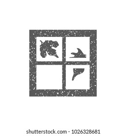 Falling leaves icon in grunge texture. Vintage style vector illustration.