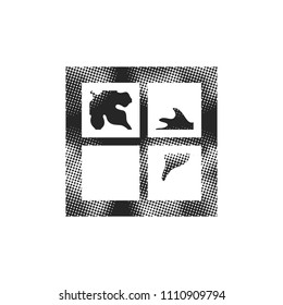 Falling leaves icon in halftone style. Black and white monochrome vector illustration.