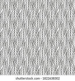 Falling leaves monochrome vector illustration. Decorative autumn leaves beautiful seamless pattern. Hand drawn organic lines collecton isolated on white background