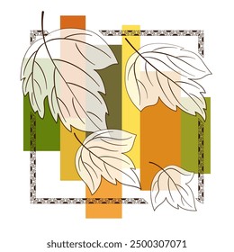 Falling leaves on autumn background. Orange green design element. Printable fall holiday decor. Autumnal leaves vector illustration. Frame of ornament. Traditional floral home decor.