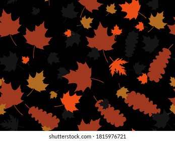 Falling leaves seamless pattern. Autumn leaves, leaf fall. Oak and maple. Background for wrapping paper, print, fabric and printing. Vector illustration