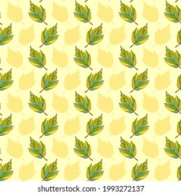 Falling leaves seamless pattern. Green foliage boundless background. Bright botanic endless texture. Leaves repeating surface design. Colorful herbal backdrop.