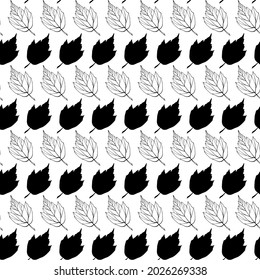Falling leaves seamless pattern. Monochrome foliage boundless background. Black and white botanic endless texture. Leaves repeating surface design. Herbal backdrop.