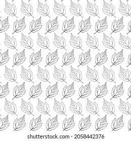 Falling leaves seamless pattern. Monochrome foliage boundless background. Black and white botanic endless texture. Leaves repeating surface design. Black, grey and white herbal backdrop.