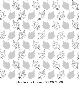 Falling leaves seamless pattern. Monochrome foliage boundless background. Black and white botanic endless texture. Leaves repeating surface design. Black, grey and white herbal backdrop.