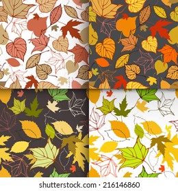 Falling leaves seamless pattern set. Autumn backgrounds. Vector illustration