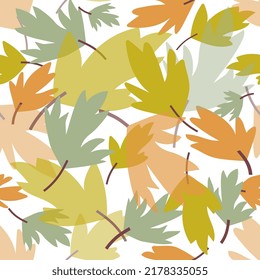 Falling leaves seamless pattern vector illustration orange and green 