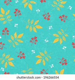 Falling leaves seamless vintage pattern - green background.