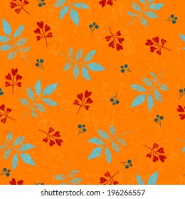 Falling leaves seamless vintage pattern - orange background.
