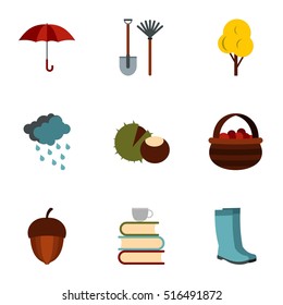 Falling leaves season icons set. Flat illustration of 9 falling leaves season vector icons for web