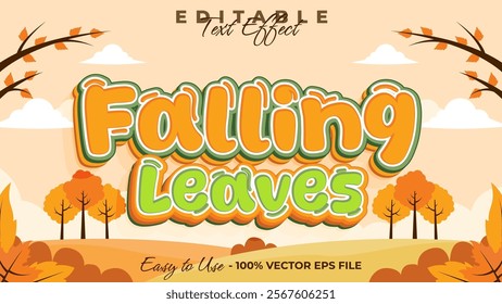 Falling Leaves text effect, autumn festival graphic style editable text