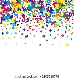 Falling letters of English language. Bright flying words of Latin alphabet. Foreign languages study concept. Incredible back to school banner on white background.