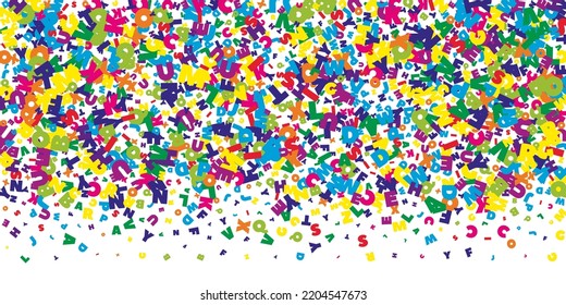Falling letters of English language. Bright flying words of Latin alphabet. Foreign languages study concept. Cute back to school banner on white background.