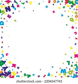 Falling letters of English language. Bright flying words of Latin alphabet. Foreign languages study concept. Fantastic back to school banner on white background.