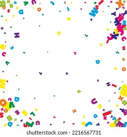 Falling letters of English language. Bright flying words of Latin alphabet. Foreign languages study concept. Beautiful back to school banner on white background.