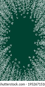 Falling letters of English language. Chalk sketch flying words of Latin alphabet. Foreign languages study concept. Interesting back to school banner on blackboard background.