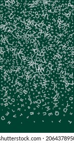 Falling letters of English language. Chalk handdrawn flying words of Latin alphabet. Foreign languages study concept. Sublime back to school banner on blackboard background.