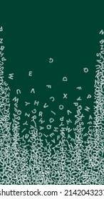 Falling letters of English language. Chalk sketch flying words of Latin alphabet. Foreign languages study concept. Trending back to school banner on blackboard background.