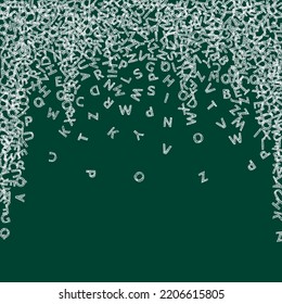 Fallende Briefe englischer Sprache. Skizze fliegende Wörter des lateinischen Alphabets. Fremdsprachen lernen Konzept. Zurück zu Schulbanner auf schwarzem Hintergrund.