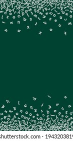 Falling letters of English language. Childish chalk flying words of Latin alphabet. Foreign languages study concept. Mind-blowing back to school banner on blackboard background.