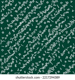 Falling letters of English language. Childish chalk flying words of Latin alphabet. Foreign languages study concept. Imaginative back to school banner on blackboard background.