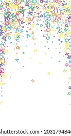 Falling letters of English language. Colorful messy sketch flying words of Latin alphabet. Foreign languages study concept. Splendid back to school banner on white background.