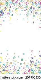 Falling letters of English language. Colorful messy sketch flying words of Latin alphabet. Foreign languages study concept. Amazing back to school banner on white background.