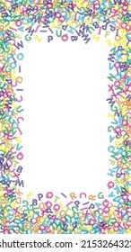 Falling letters of English language. Colorful sketch flying words of Latin alphabet. Foreign languages study concept. Impressive back to school banner on white background.