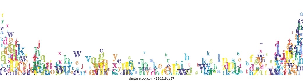 Falling letters of English language. Colorful childish flying characters of Latin alphabet. Foreign languages study concept. Back to school banner on white background.
